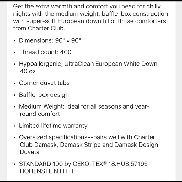 - Charter Club  down bedding comforter - Picture 5 of 7